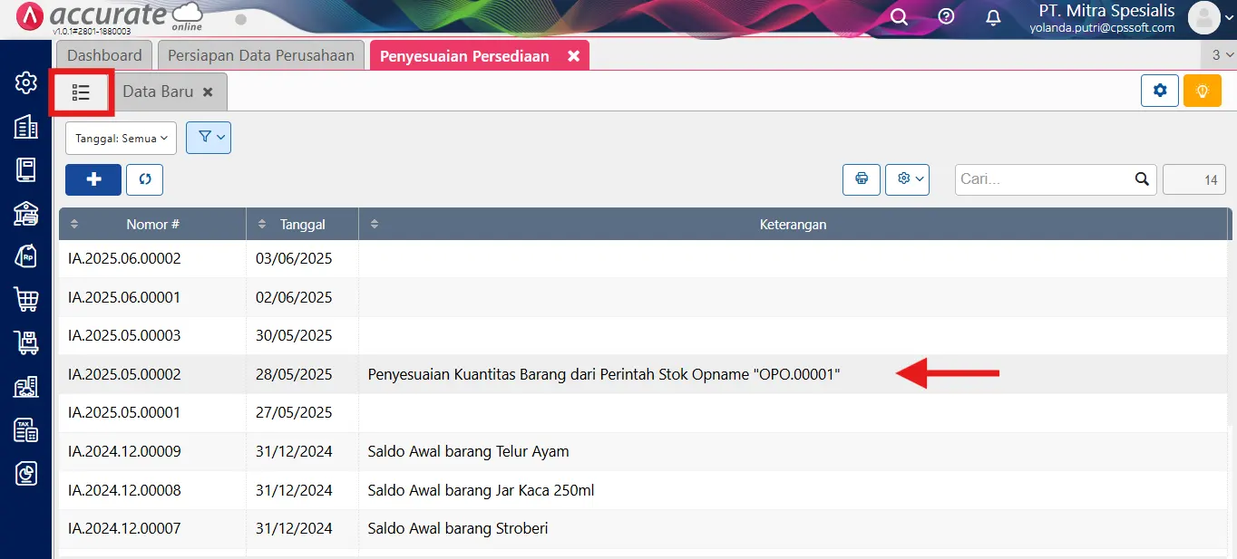 3 Menghapus transaksi Stok Opname